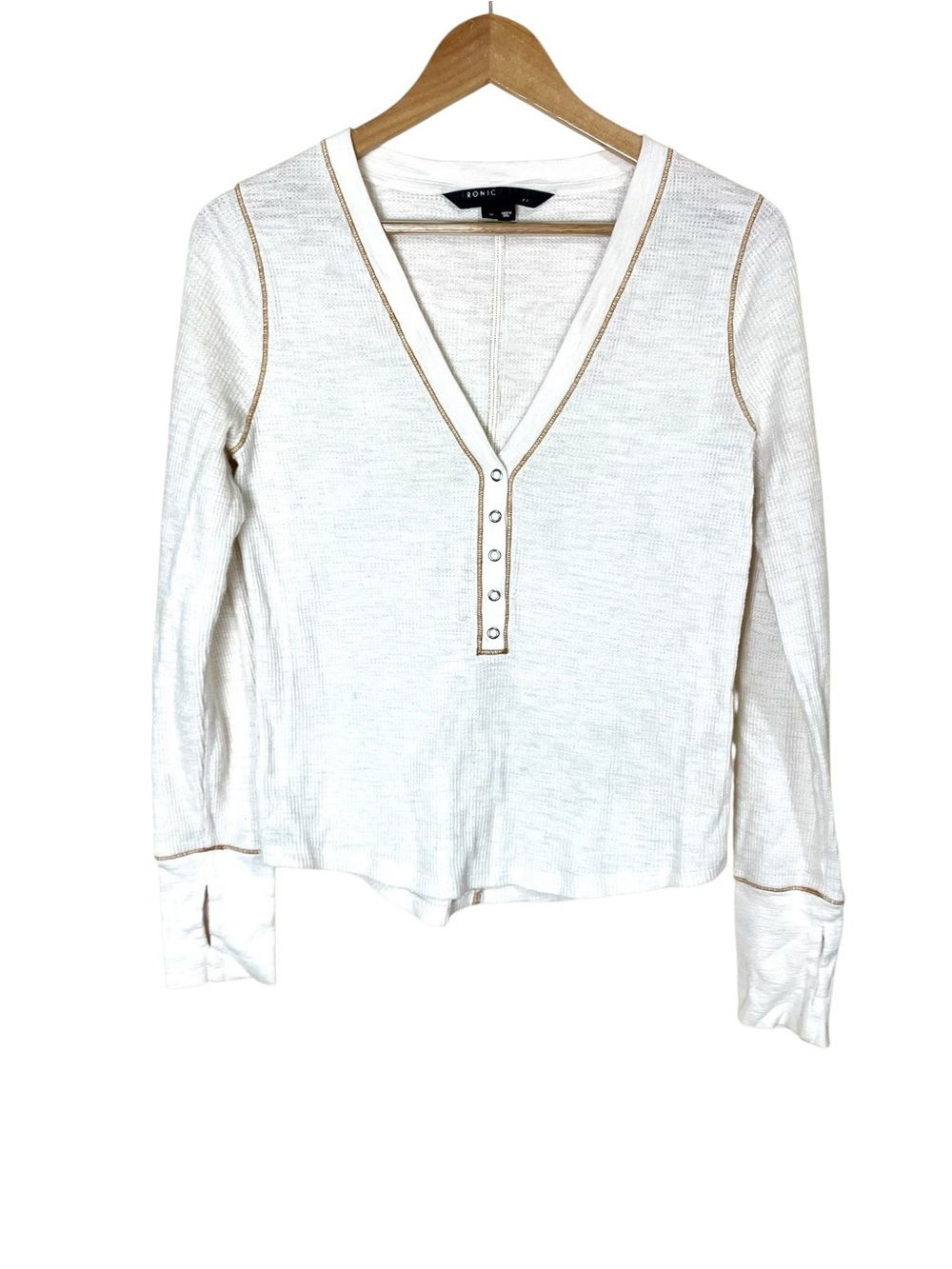 Veronica Beard White Waffle Knit Thermal Henley with Snaps Size Medium